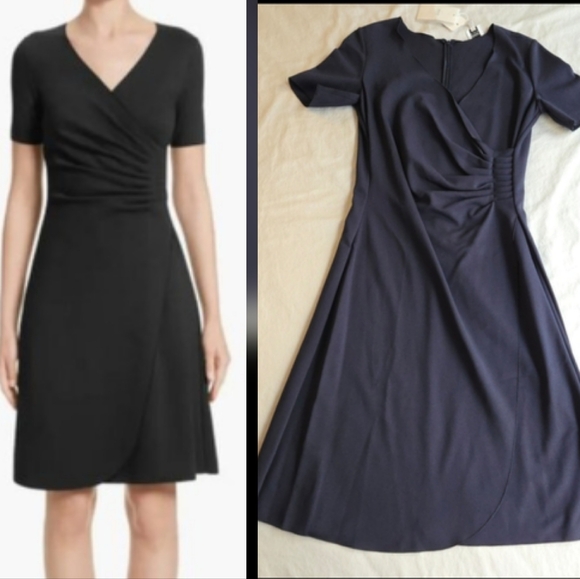 Armani Collezioni Milano Jersey Faux Wrap Navy Midi Dress Minimalist - Picture 3 of 16